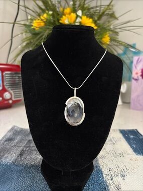 Sterling Silver Gray/White Dendrite Opal Gemstone Pendant Necklace